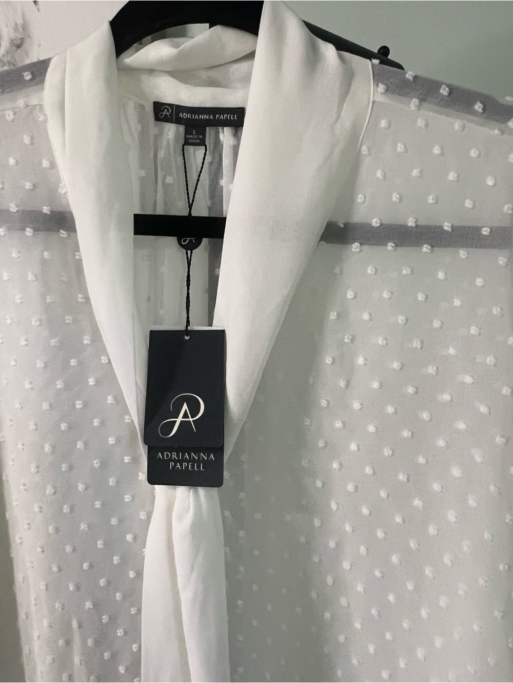Adrianna Papell Ivory Swiss Dot Tie-Neck Blouse NWT - Picture 5 of 8